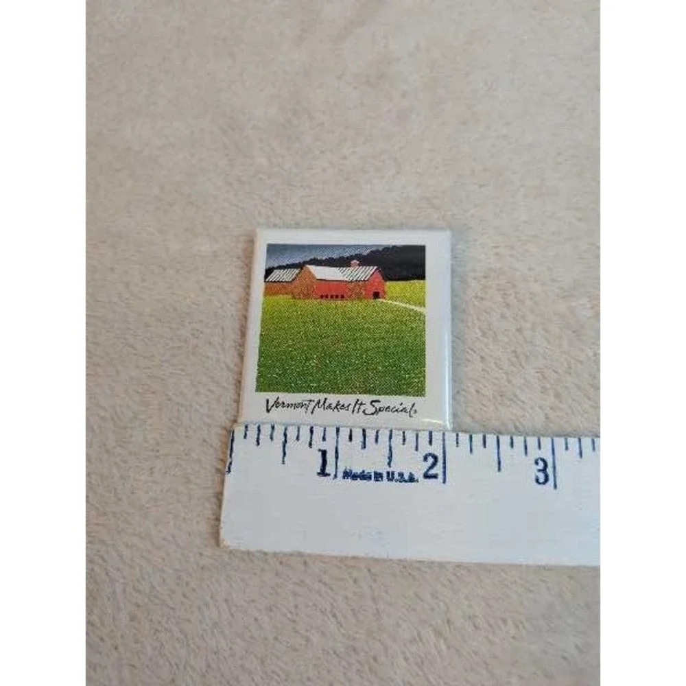 Vermont Barn Landscape Square Pin Button Badge New England Folk Art
